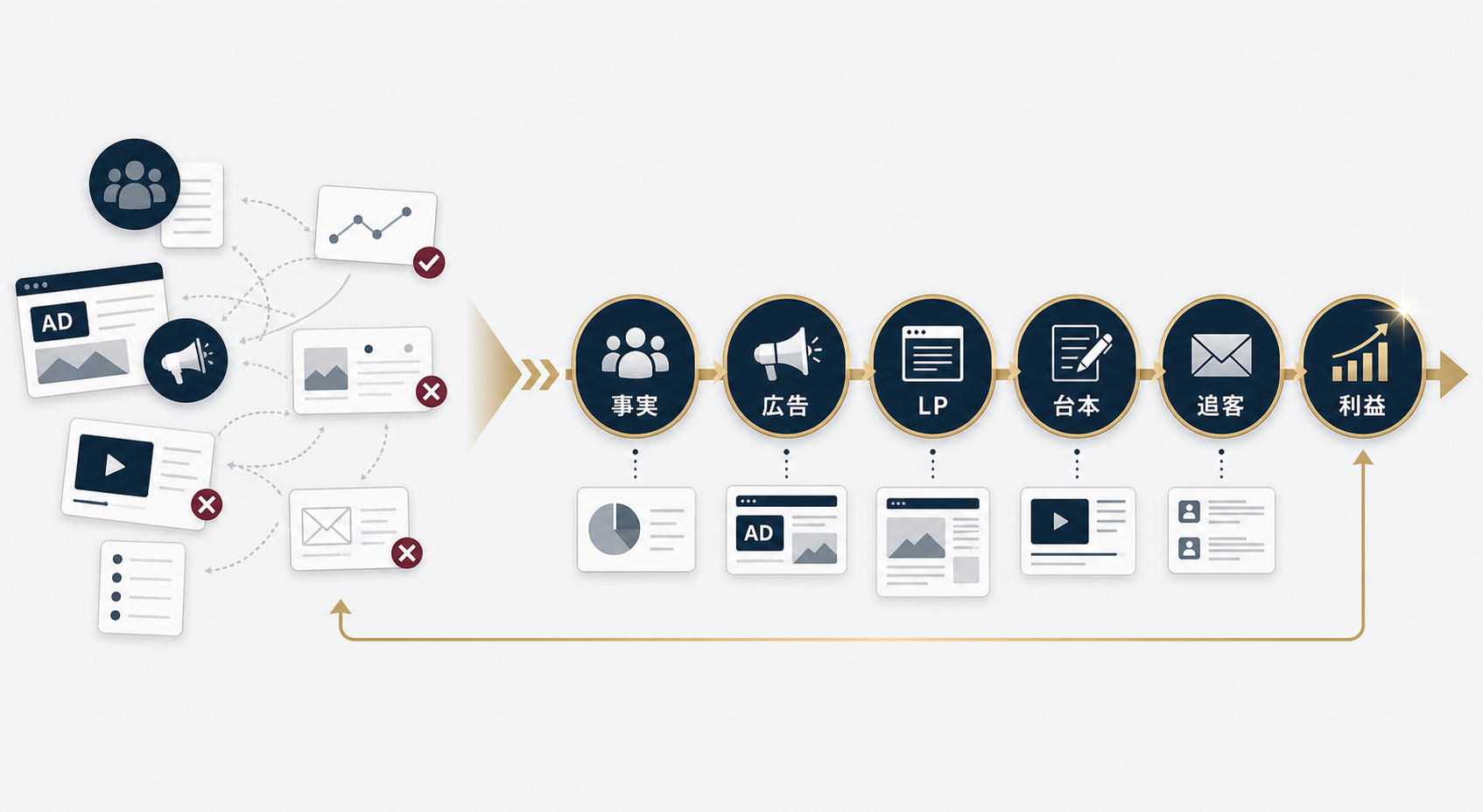 Business materials arranged into a profitable order